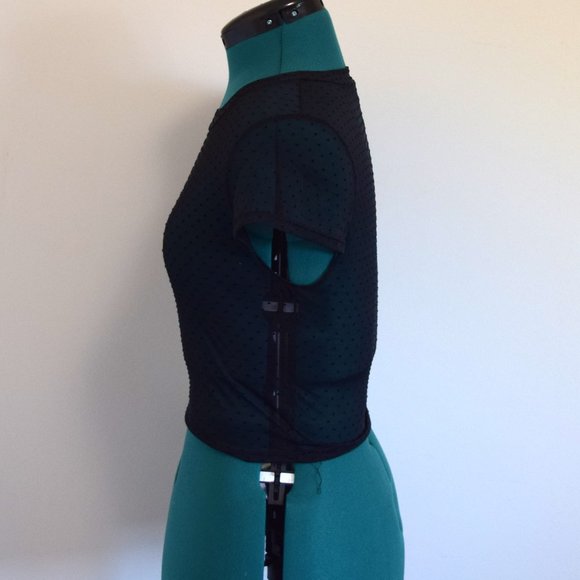 Black Swiss Dot Mesh Sheer Crop Top Baby Tee - Picture 5 of 7